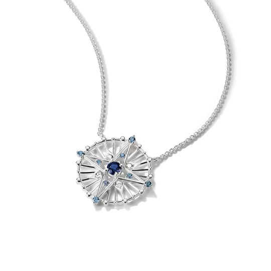 Thomas Sabo Silver Disc Star Necklace with Blue Stones