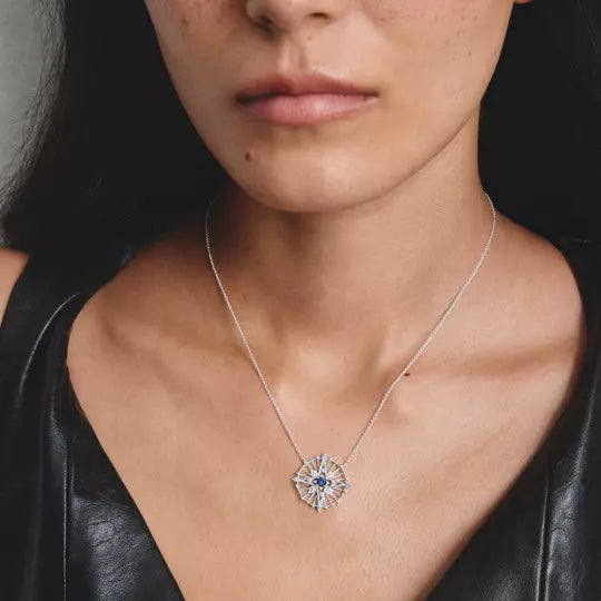 Thomas Sabo Silver Disc Star Necklace with Blue Stones