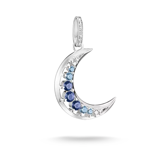 Thomas Sabo Silver Moon Pendant with Blue Stones