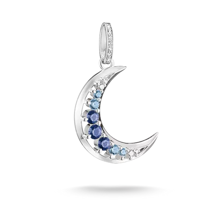 Thomas Sabo Silver Moon Pendant with Blue Stones