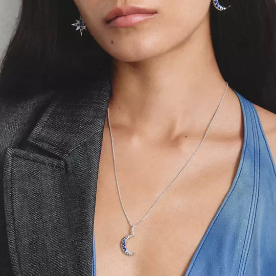 Thomas Sabo Silver Moon Pendant with Blue Stones