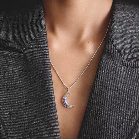 Thomas Sabo Silver Moon Pendant with Blue Stones