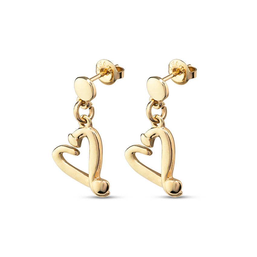 Uno De 50 Gold Plated Nailed Heart Drop Earrings