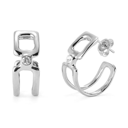 Uno De 50 Double hoop earrings plated sterling silver with white topaz
