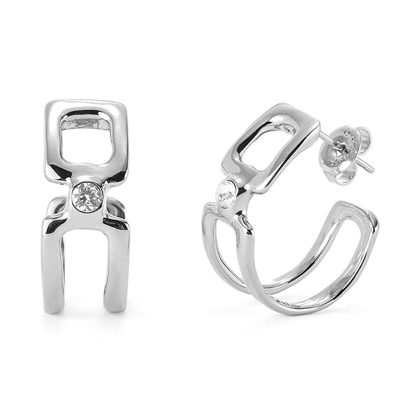 Uno De 50 Double hoop earrings plated sterling silver with white topaz