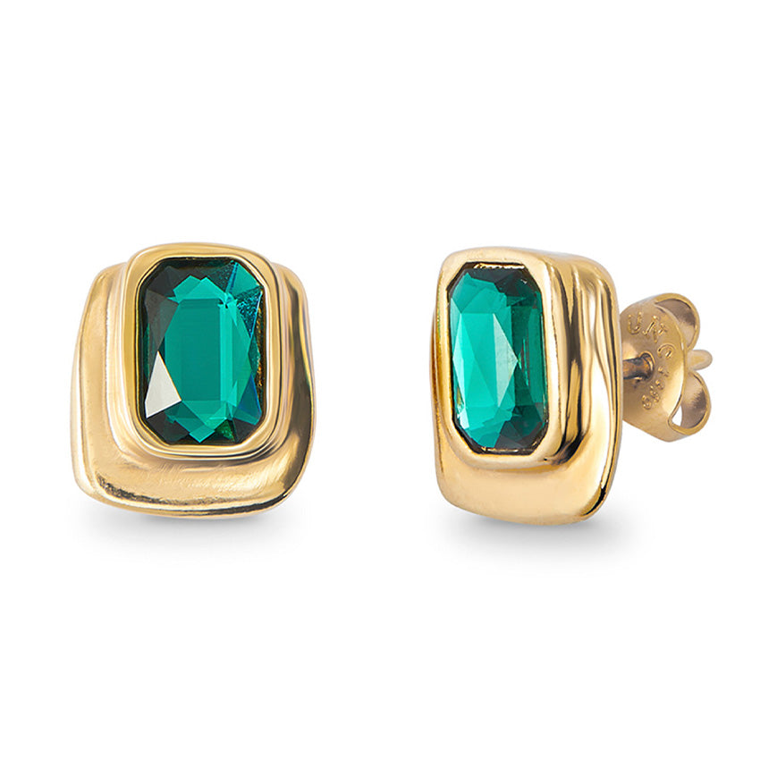 Uno De 50 Green Crystal Gold Plated Stud Earrings