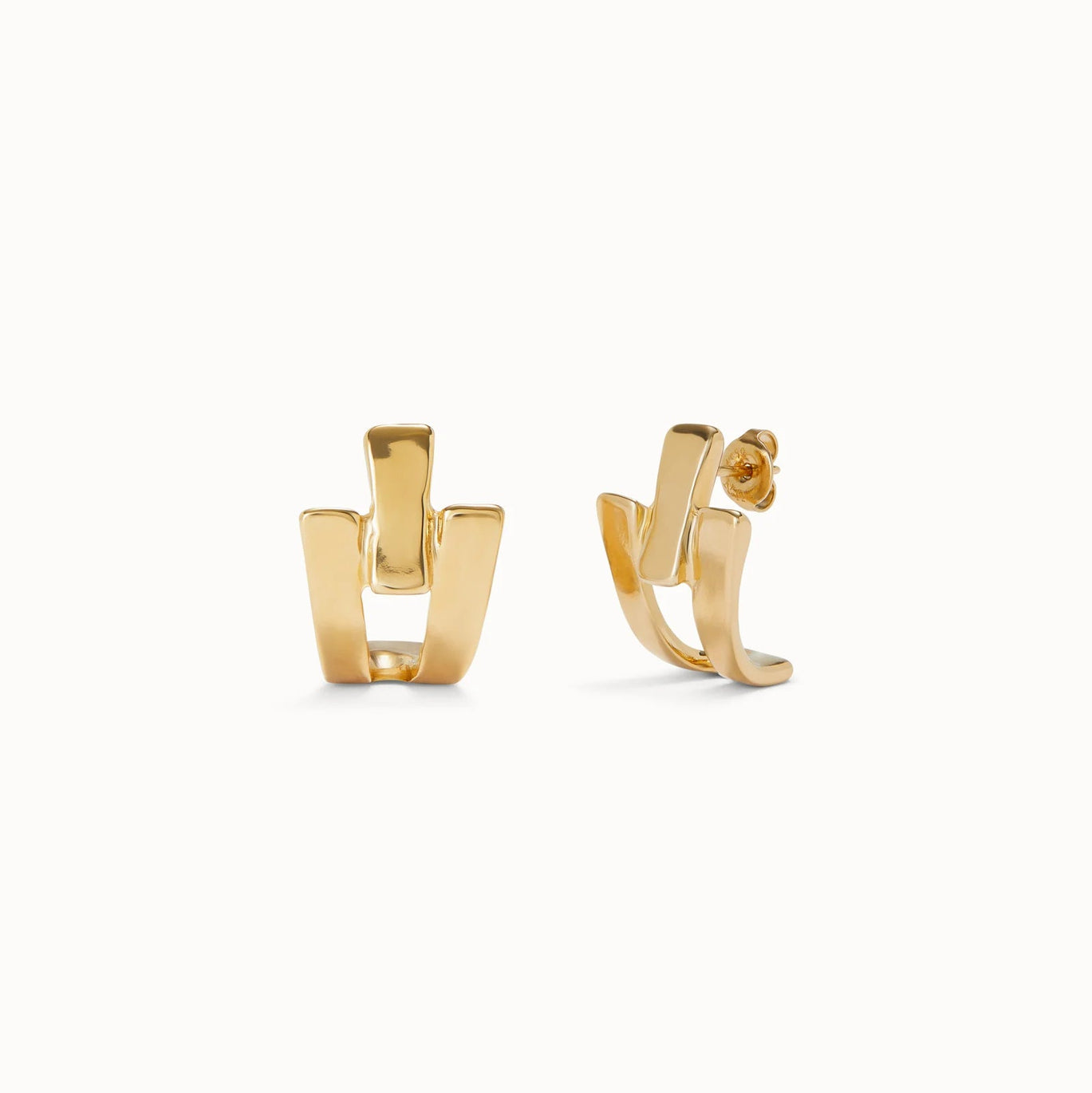Uno De 50 Triple-Curved Stud Gold Earrings