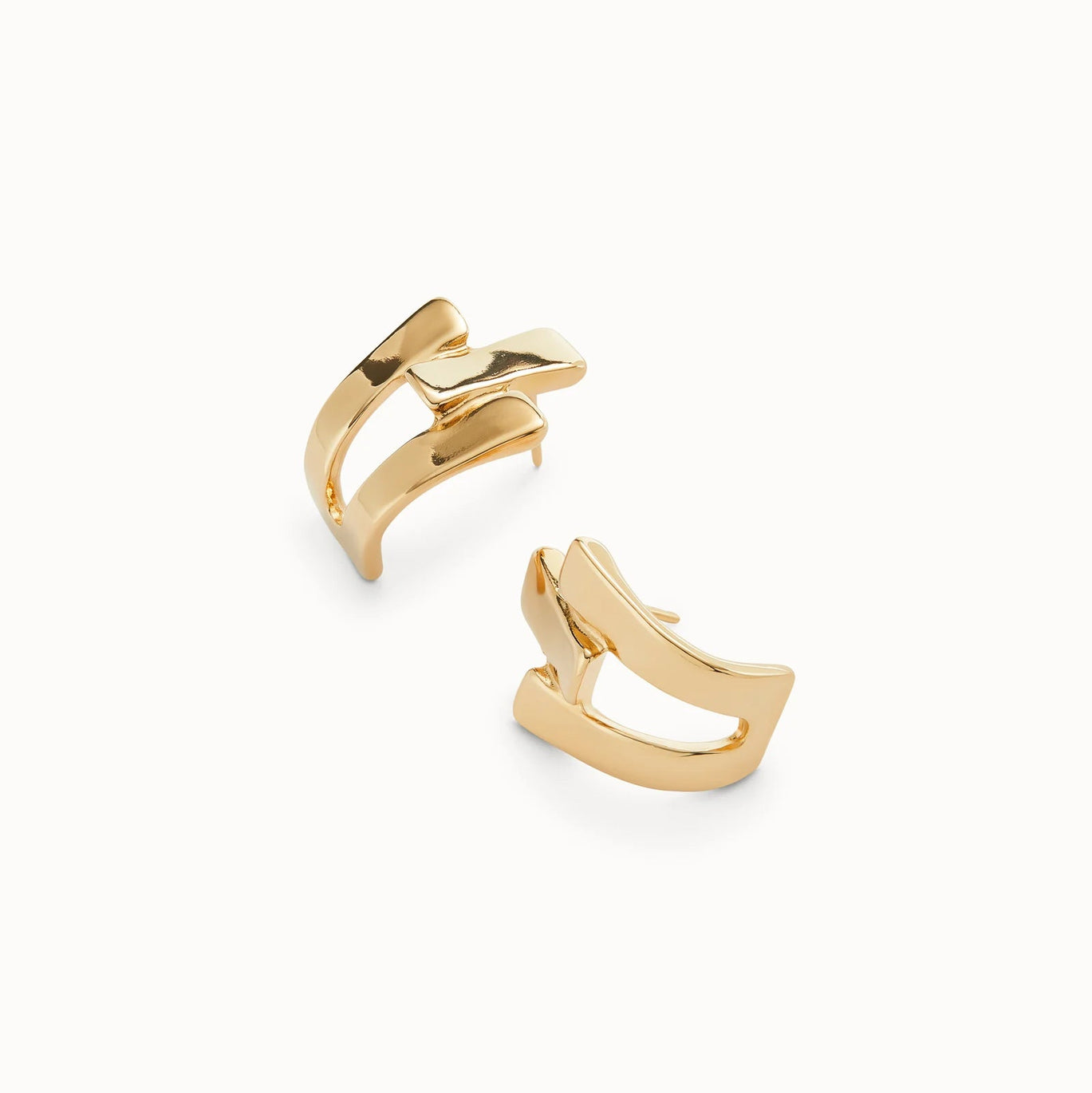 Uno De 50 Triple-Curved Stud Gold Earrings
