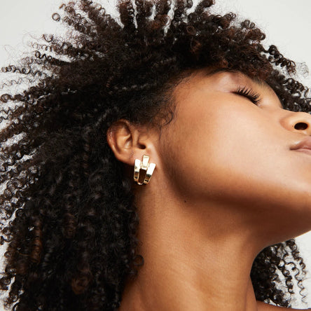Uno De 50 Triple-Curved Stud Gold Earrings