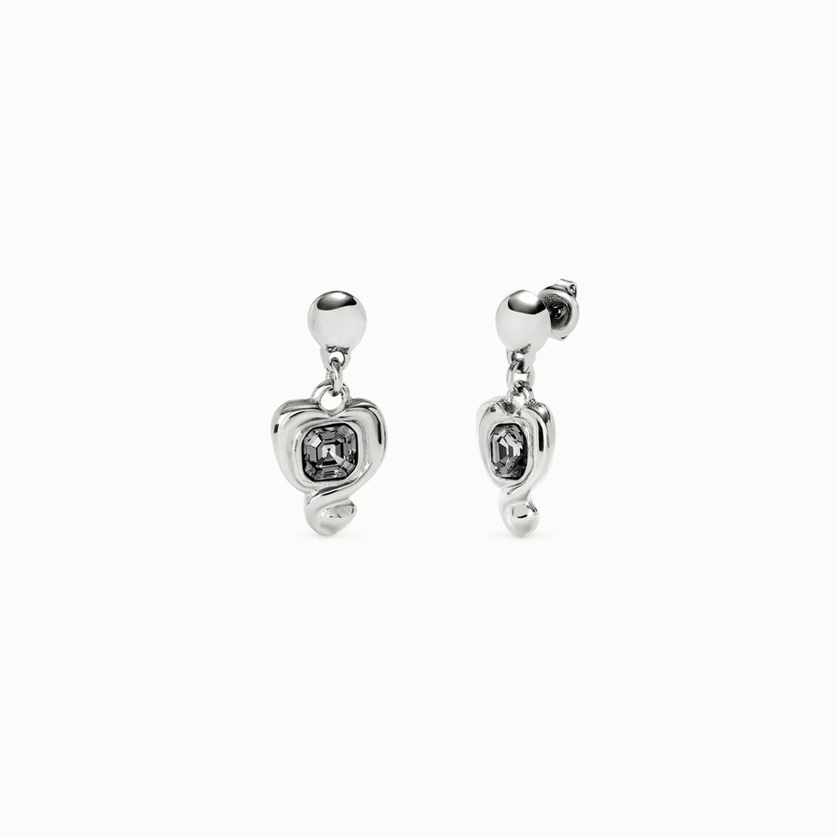 UNO De 50 Drop earrings with a heart and Grey crystal