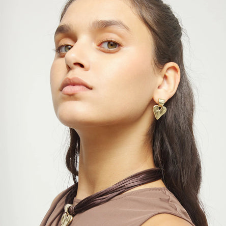 Uno de 50 Gold Heart Drop Stud Earrings