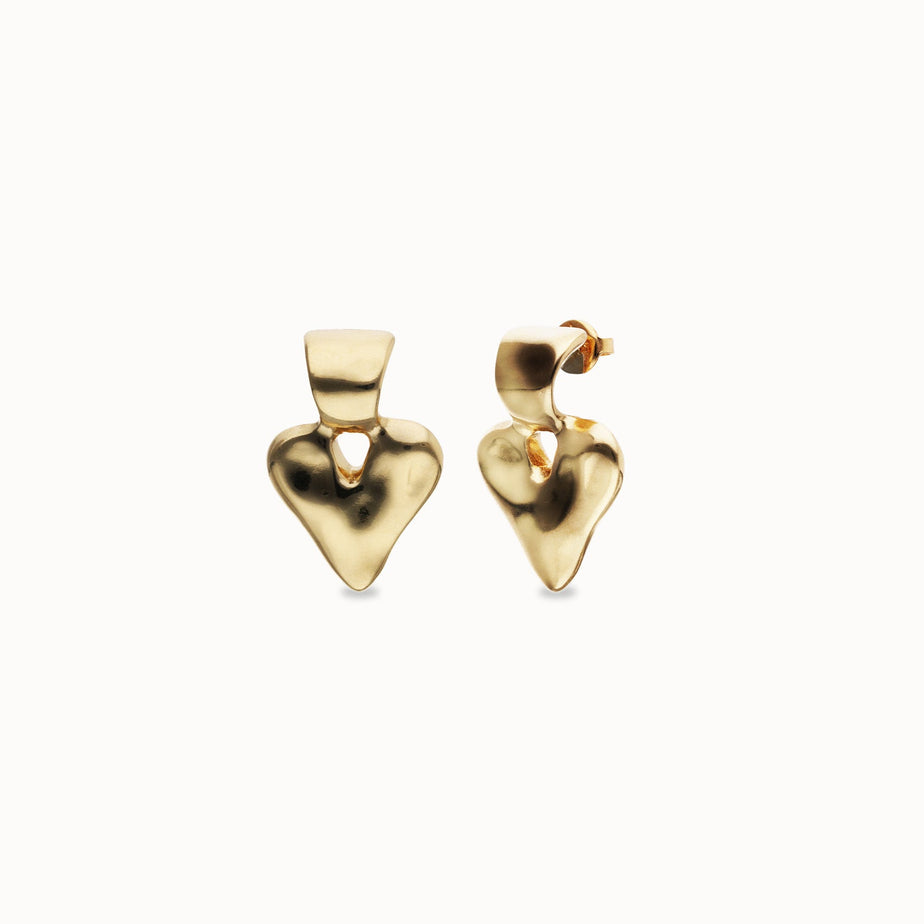 Uno de 50 Gold Heart Drop Stud Earrings