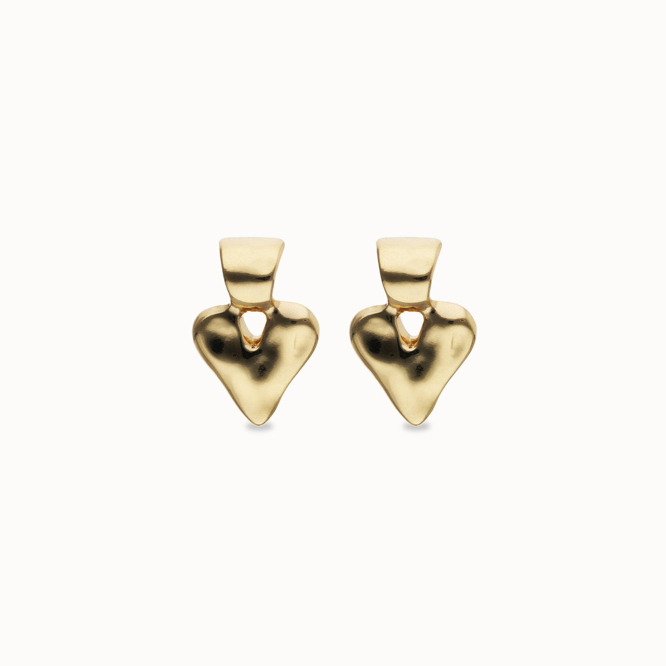 Uno de 50 Gold Heart Drop Stud Earrings