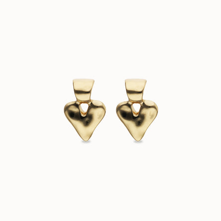 Uno de 50 Gold Heart Drop Stud Earrings