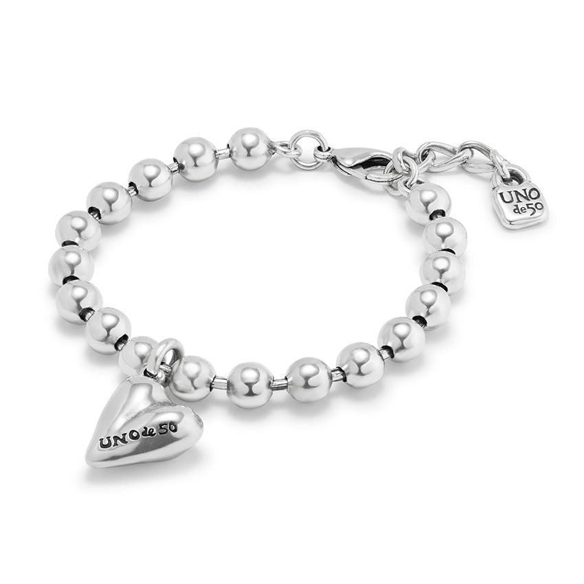 Uno De 50 Beaded Heart Charm Bracelet