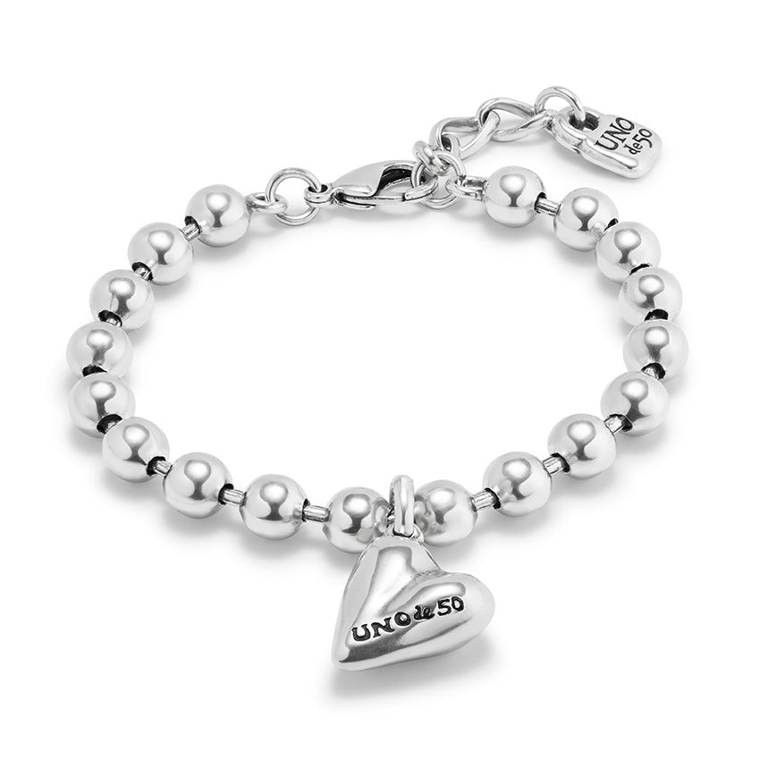 Uno De 50 Beaded Heart Charm Bracelet