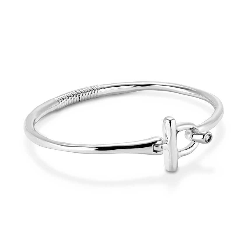 Uno De 50 Silver Plated Bangle bracelet with white topaz