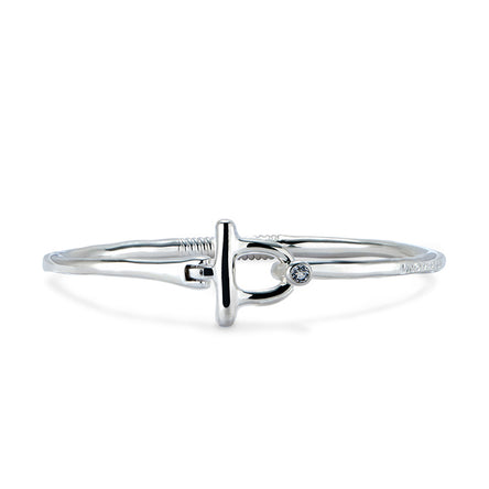 Uno De 50 Silver Plated Bangle bracelet with white topaz