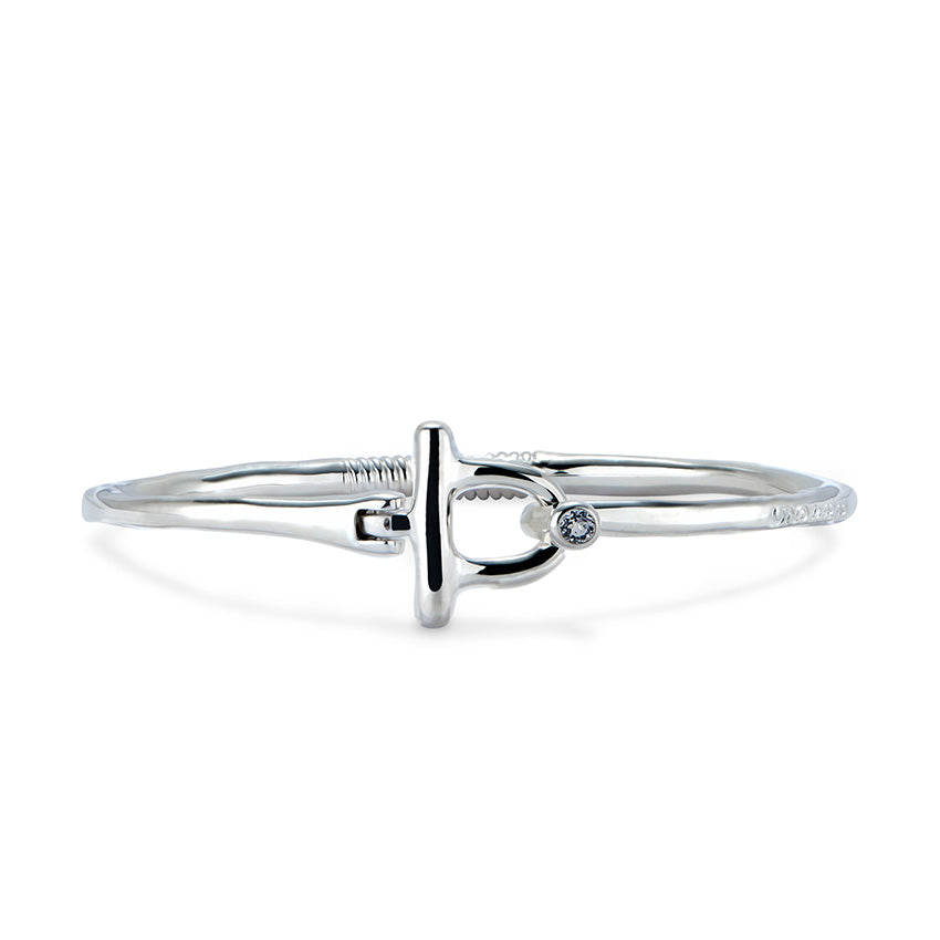 Uno De 50 Silver Plated Bangle bracelet with white topaz