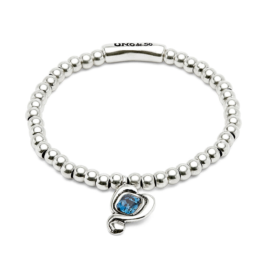 Uno De 50 Beaded Stretch Blue Crystal Bracelet