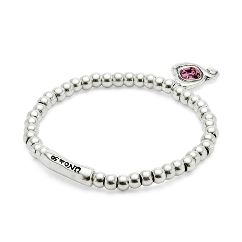 Uno De 50 Beaded stretch bracelet with heart and pink crystal