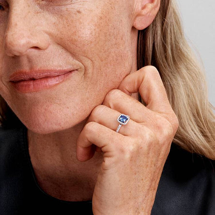 Pandora Sparkling Square Blue Halo Ring