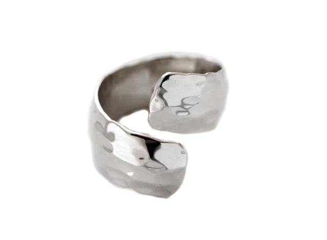 Out of Mexico 9mm Wide x 1.8mm thick Curved Hammered Open-ends Adjustable Ring