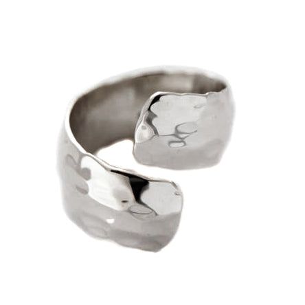 Out of Mexico 9mm Wide x 1.8mm thick Curved Hammered Open-ends Adjustable Ring