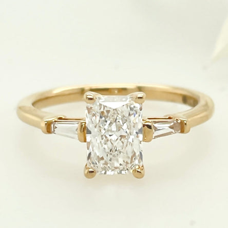 18ct Yellow Gold Trilogy Radiant & Baguette Lab Diamond Engagement Ring