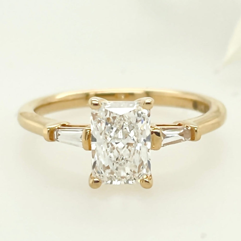 18ct Yellow Gold Trilogy Radiant & Baguette Lab Diamond Engagement Ring