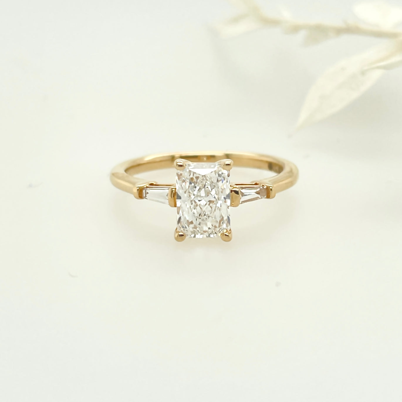 18ct Yellow Gold Trilogy Radiant & Baguette Lab Diamond Engagement Ring