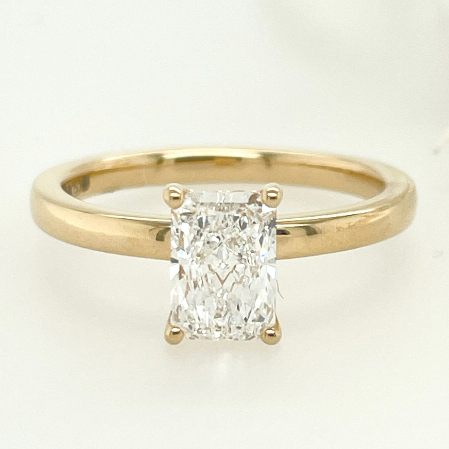 18ct Yellow Gold Radiant Lab Diamond, Hidden-Halo, Solitaire Engagement Ring