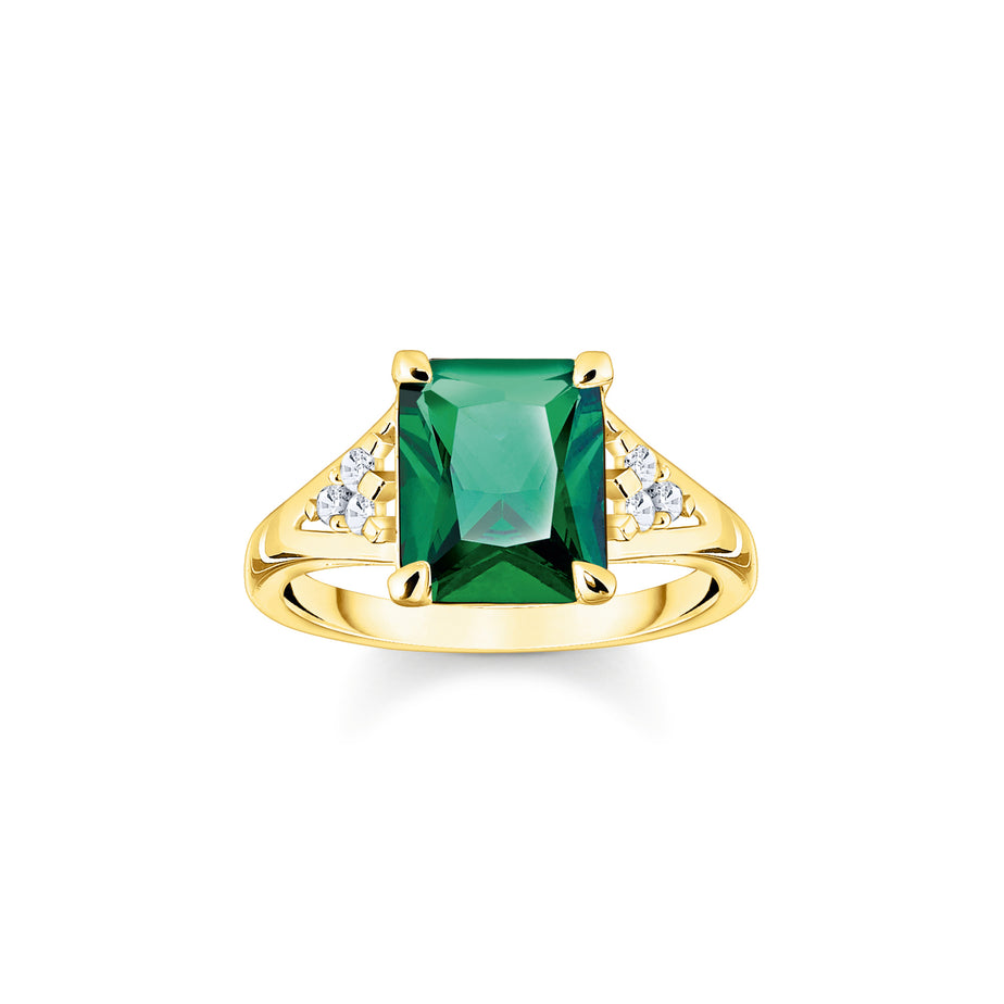 Thomas Sabo Gold Ring with Green and white Stone