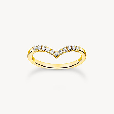 Thomas Sabo Ring V-shape with white stones gold