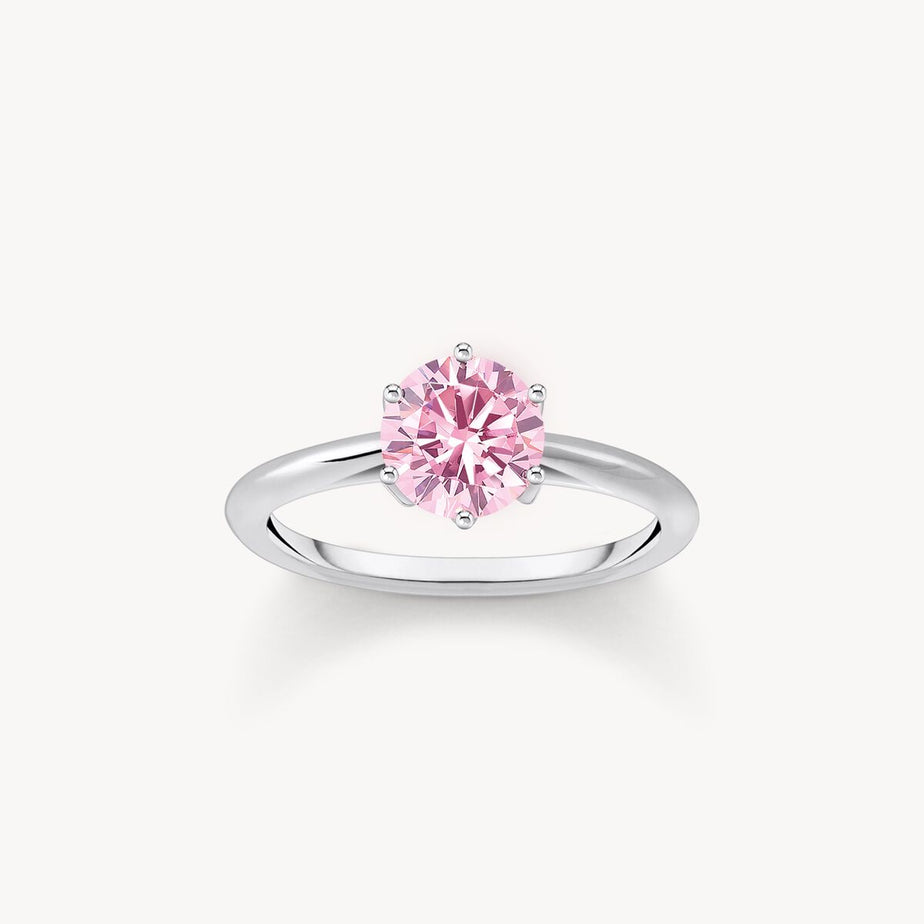 Thomas Sabo Silver Ring With Pink Zirconia In Brilliant Cut