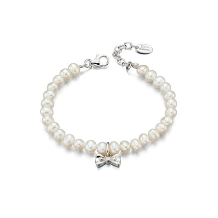 D for Diamond Pearl Bracelet with Bow Charm