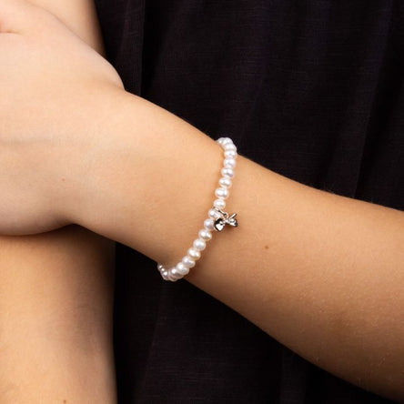D for Diamond Pearl Bracelet with Bow Charm