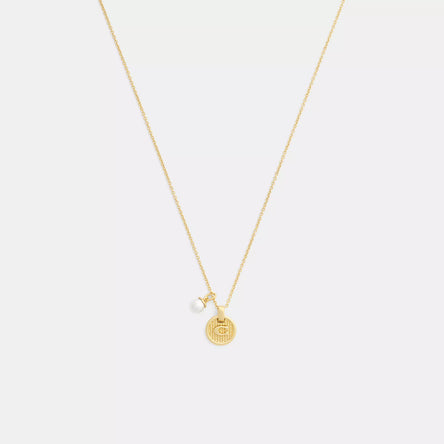 COACH Textured C Coin Short Chain Necklace