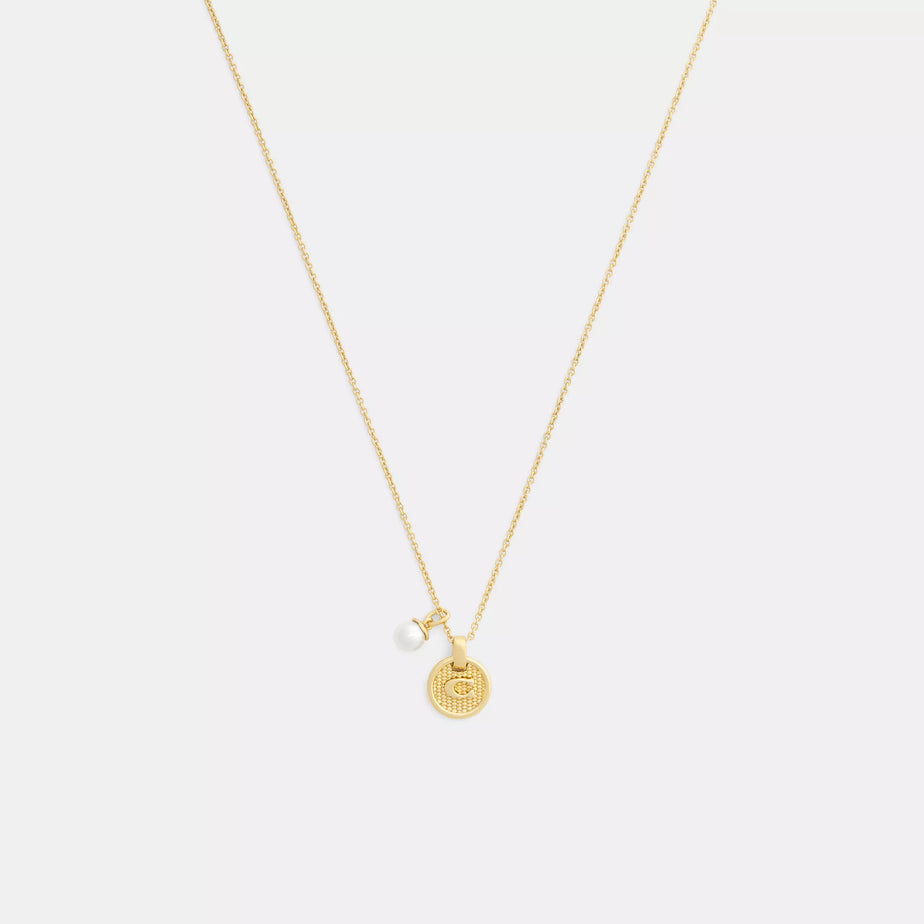 COACH Textured C Coin Short Chain Necklace