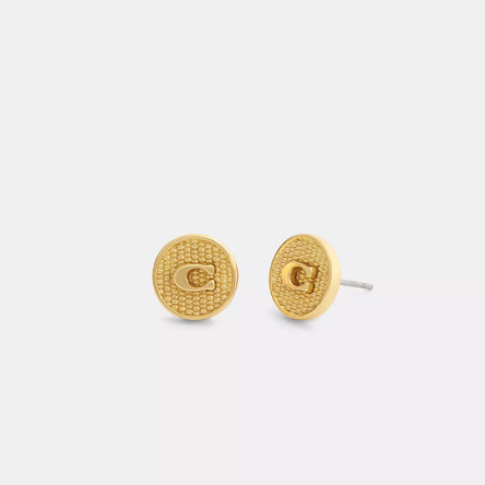 COACH Textured C Coin Stud Earrings