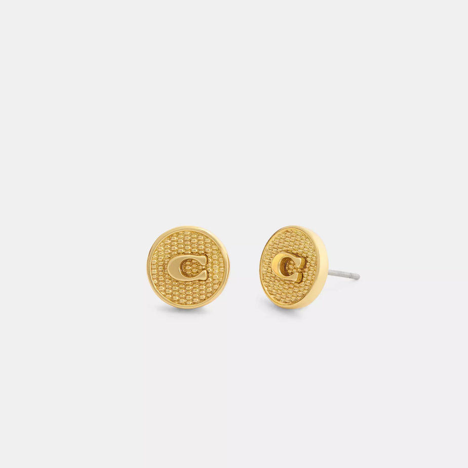 COACH Textured C Coin Stud Earrings
