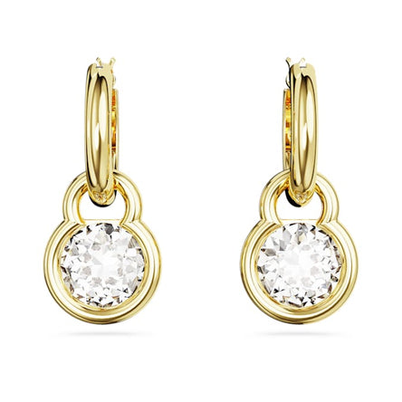Swarovski Imber drop earrings Round cut, White, Gold-tone plated