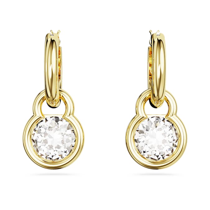 Swarovski Imber drop earrings Round cut, White, Gold-tone plated