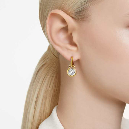 Swarovski Imber drop earrings Round cut, White, Gold-tone plated