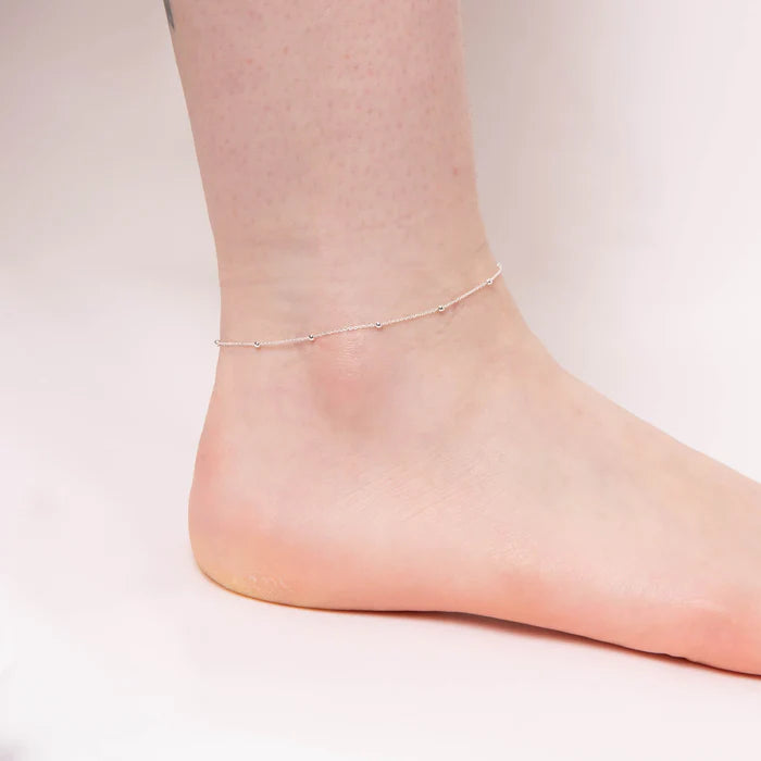 Fine Trace and Ball Chain Anklet Sterling Silver