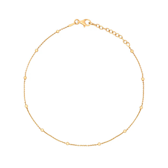 Fine Trace and Ball Chain Anklet Yellow Gold Plate