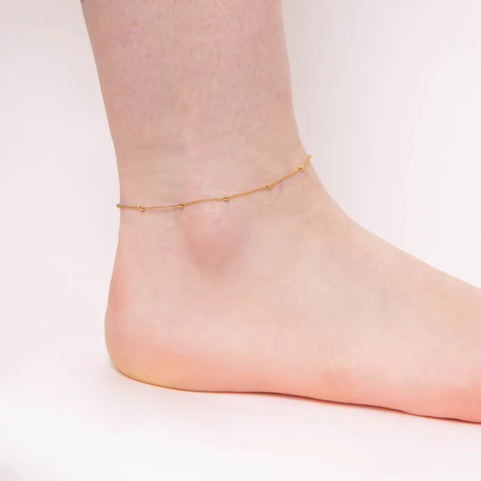 Fine Trace and Ball Chain Anklet Yellow Gold Plate