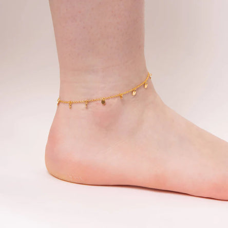 Mini Disc Ankle Chain Yellow Gold Plate
