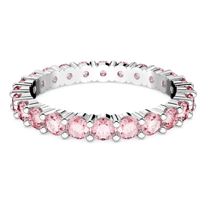 Swarovski Matrix ring Round cut, Pink, Rhodium plated