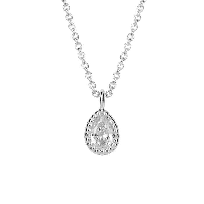 Gecko Rhodium Plated CZ Teardrop Necklace